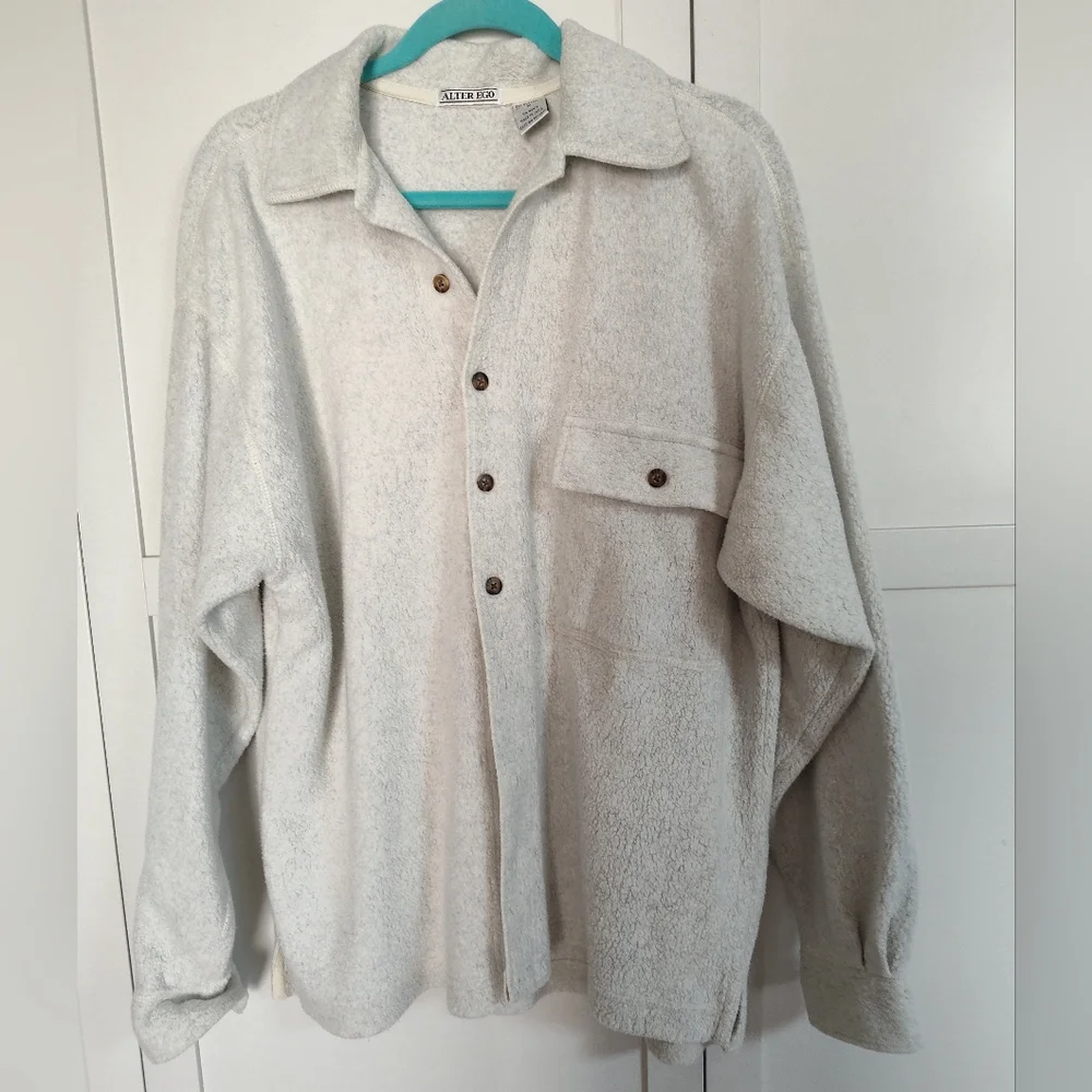 Alter Ego Men's Fleece Button Up Shirt Jacket Sz Med Runs Large Warm Cozy EUC